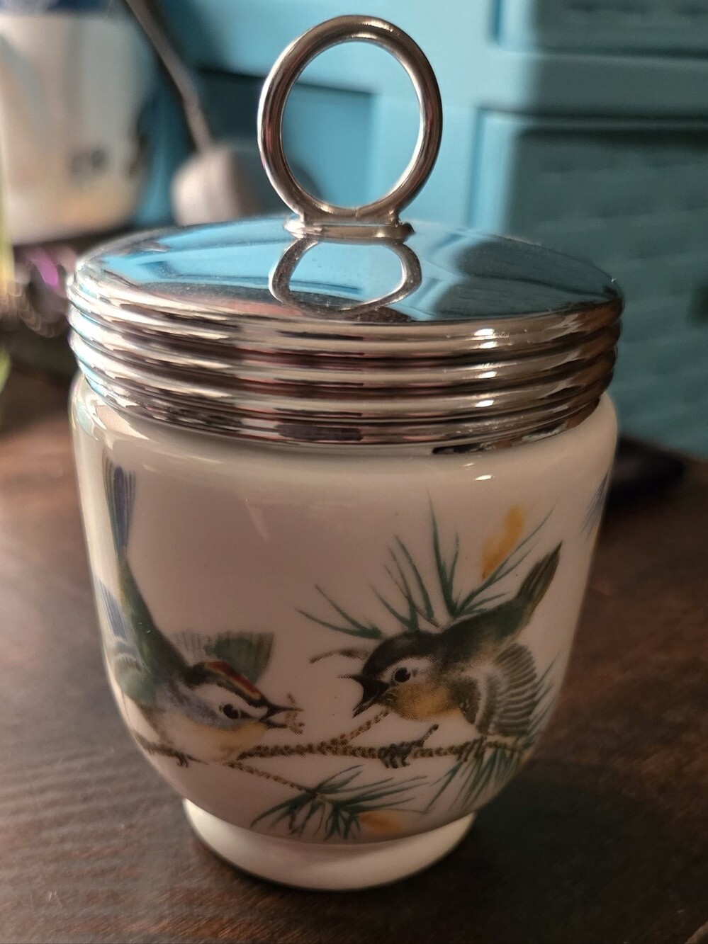 Royal Worchest England Egg Coddler Silver-Tone Lid - White/Green